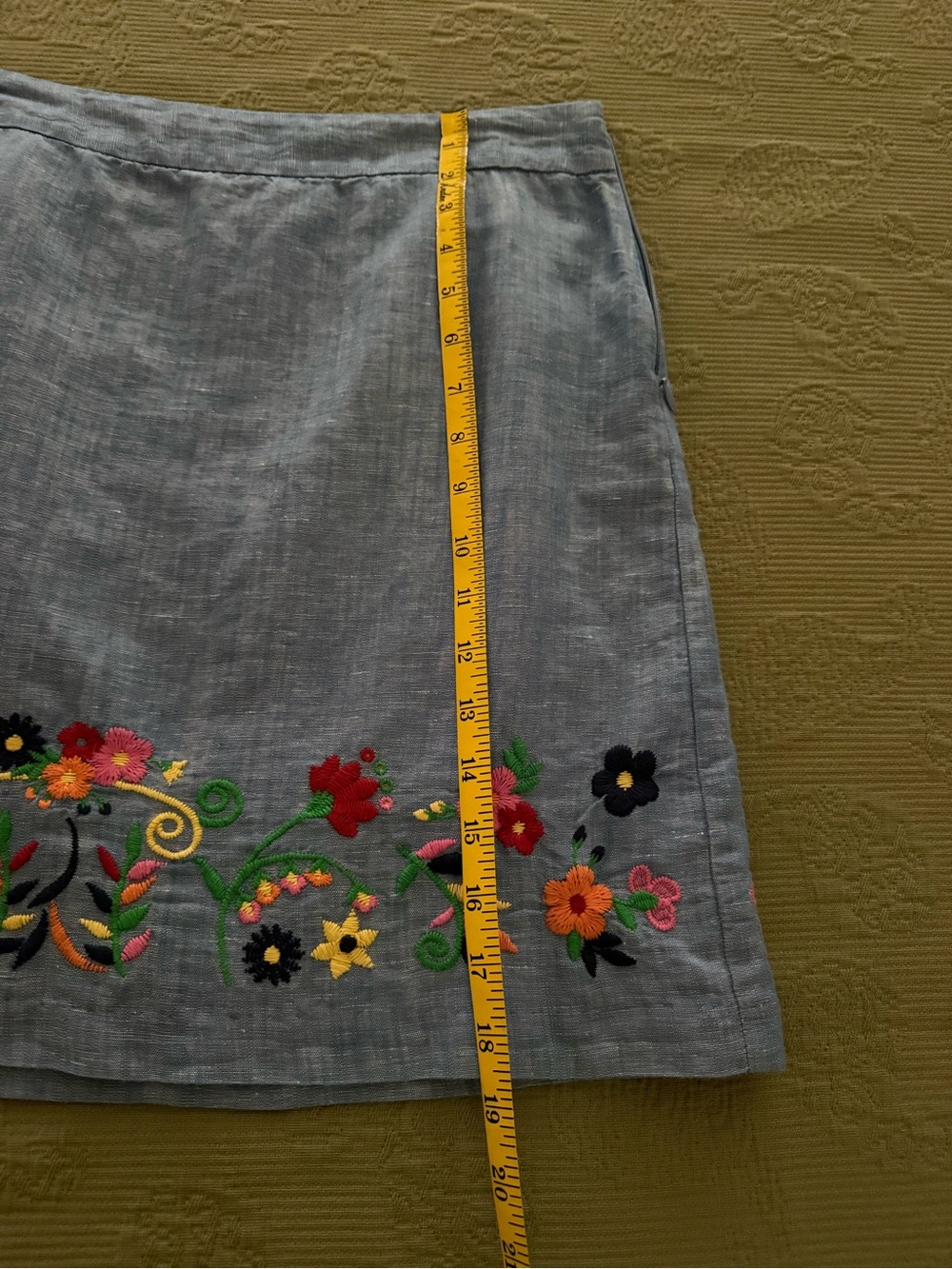 Talbots Light Blue Cotton Mini Skirt with Colorful Floral Embroidery - Picture 3 of 7